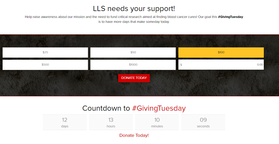 LLS Donation Increments and Countdown for #GivingTuesday